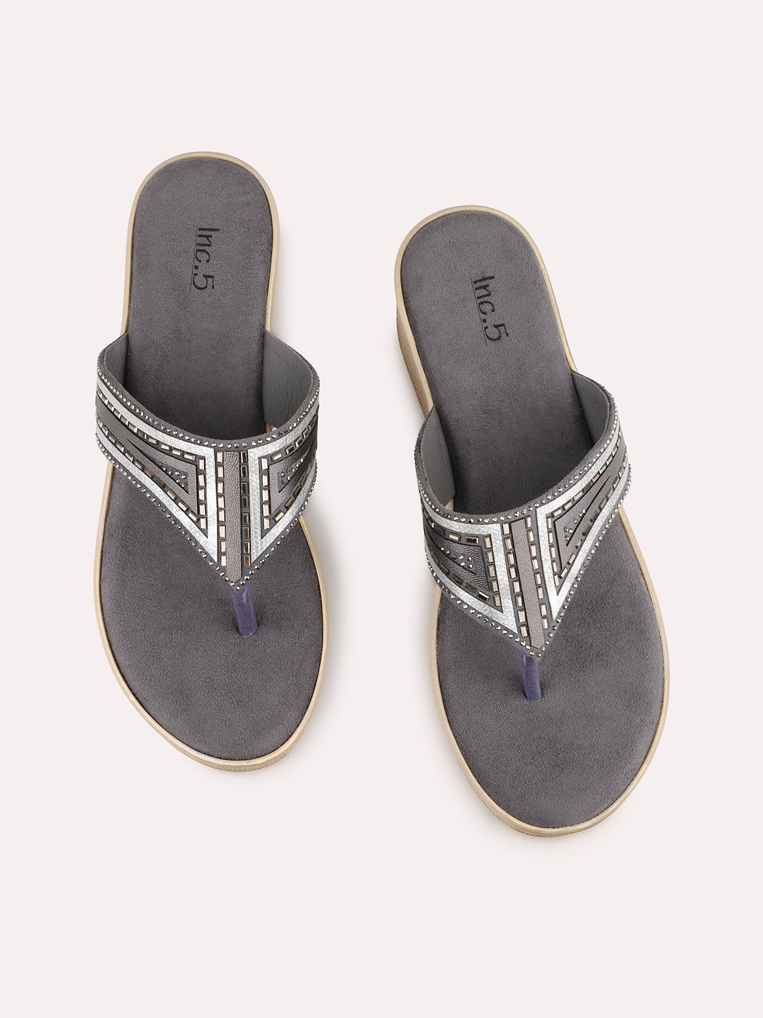 Womens Pewter Embellished Open Toe Casual Wedge Heel Sandals