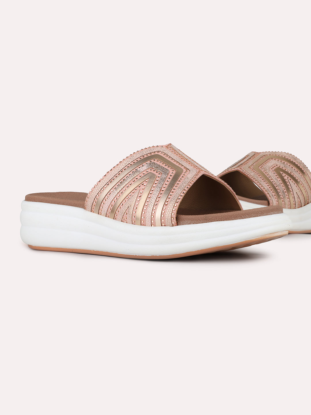 Womens Rose Gold Casual Embellished Round Toe Sandals