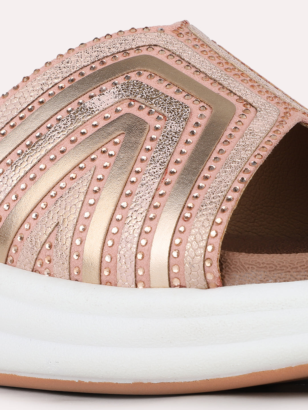 Womens Rose Gold Casual Embellished Round Toe Sandals