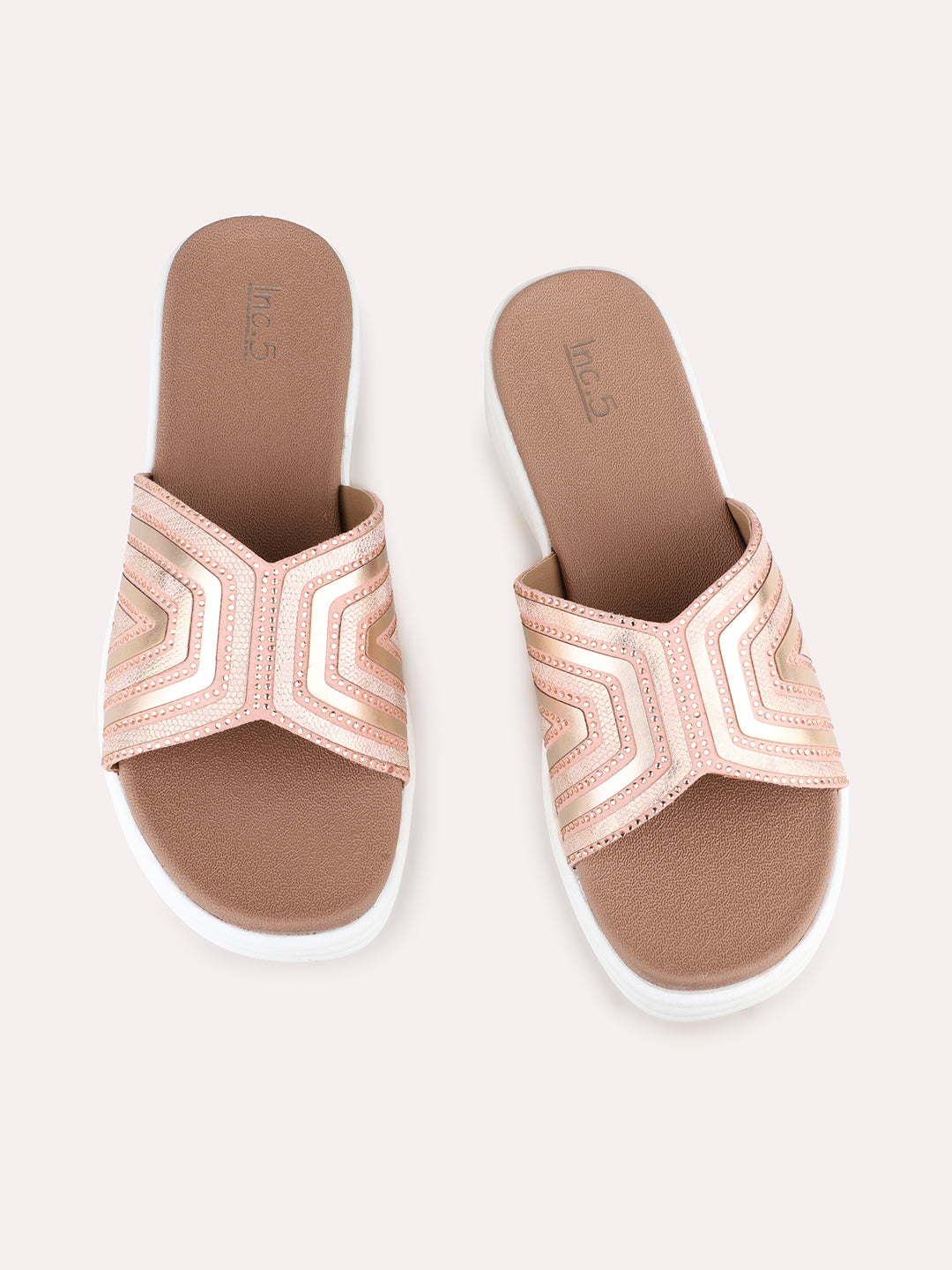 Womens Rose Gold Casual Embellished Round Toe Sandals