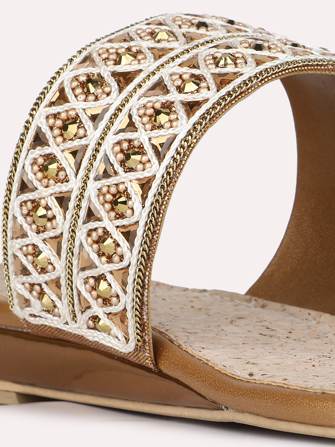 Womens Golden Casual Embellished One Toe Flats