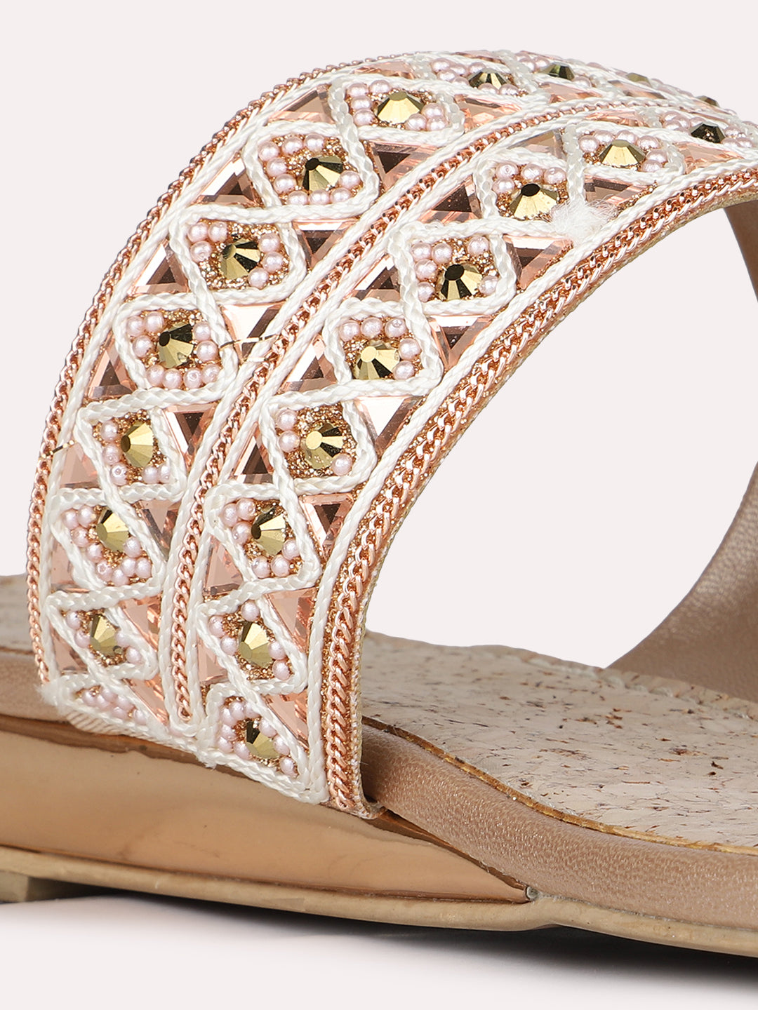 Womens Rose Gold Casual Embellished One Toe Flats