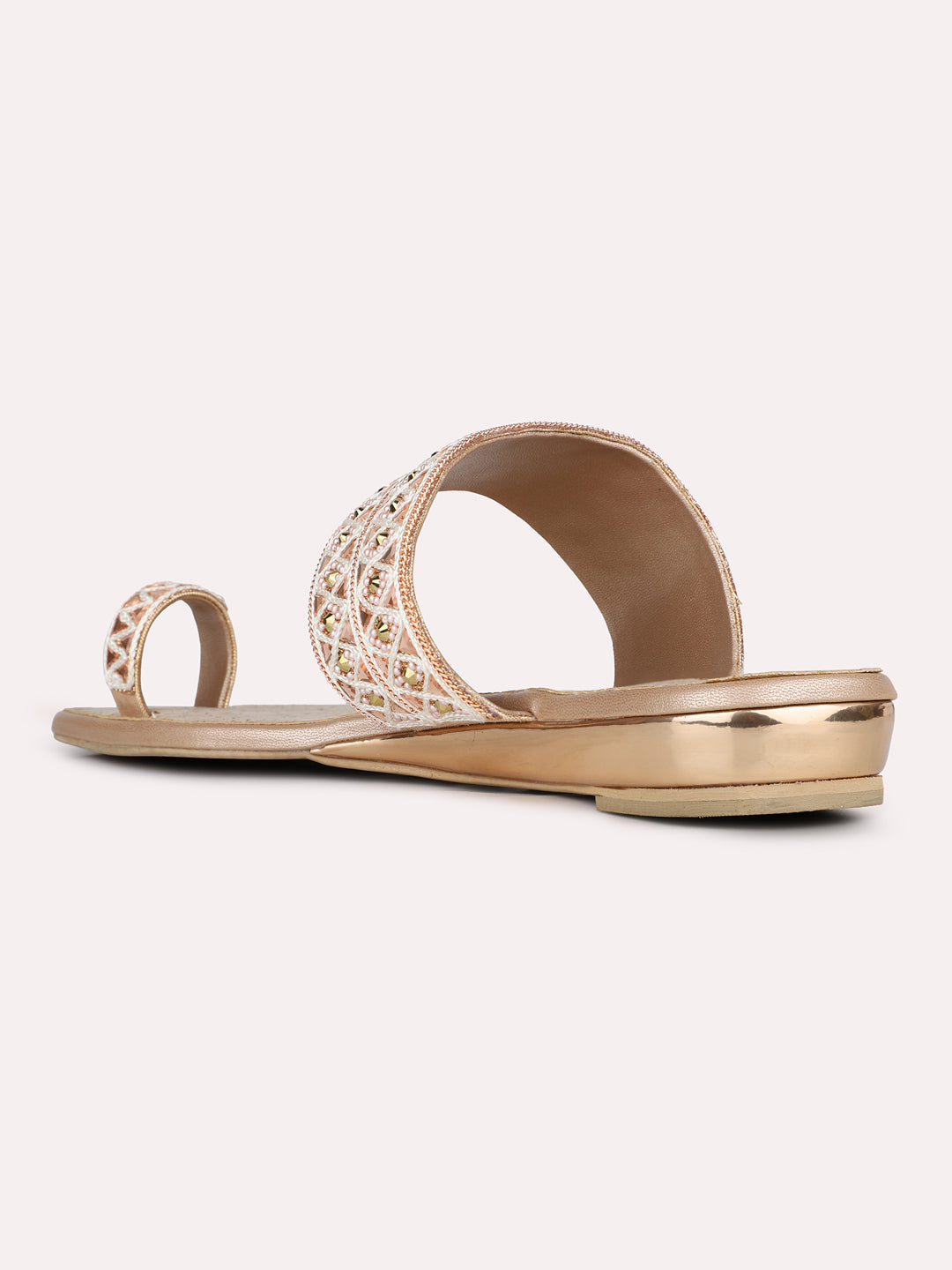 Womens Rose Gold Casual Embellished One Toe Flats