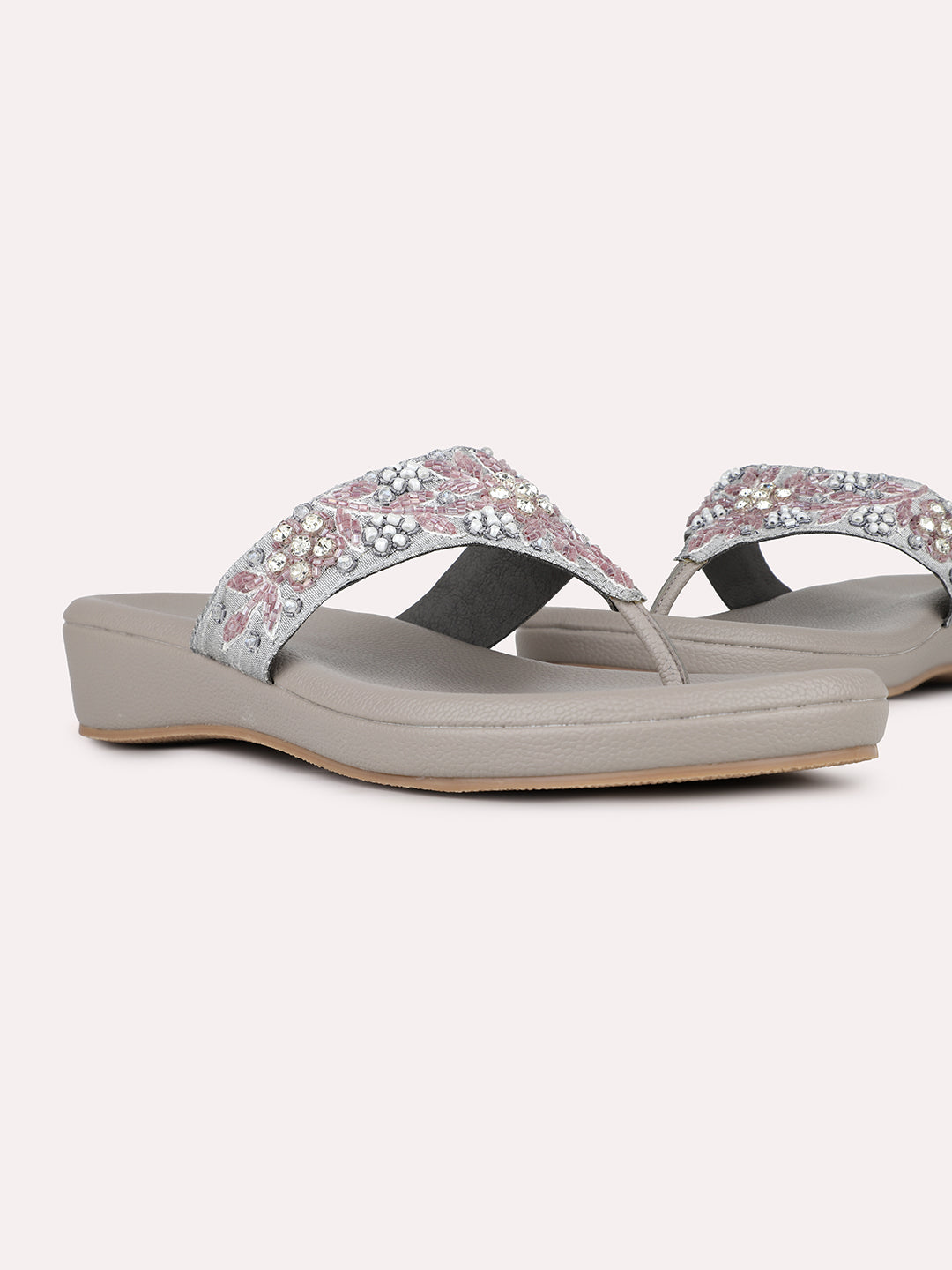 Womens Pewter Ethnic Embellished Round Toe Sandals