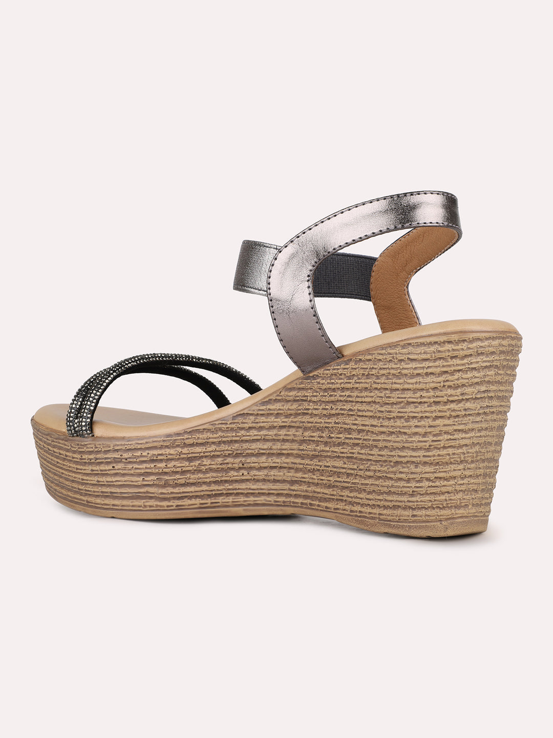 Womens Pewter Party Wear Solid Round Toe Wedges Heels