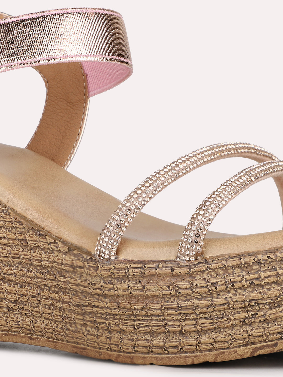Womens Rose Gold Party Wear Solid Round Toe Wedges Heels