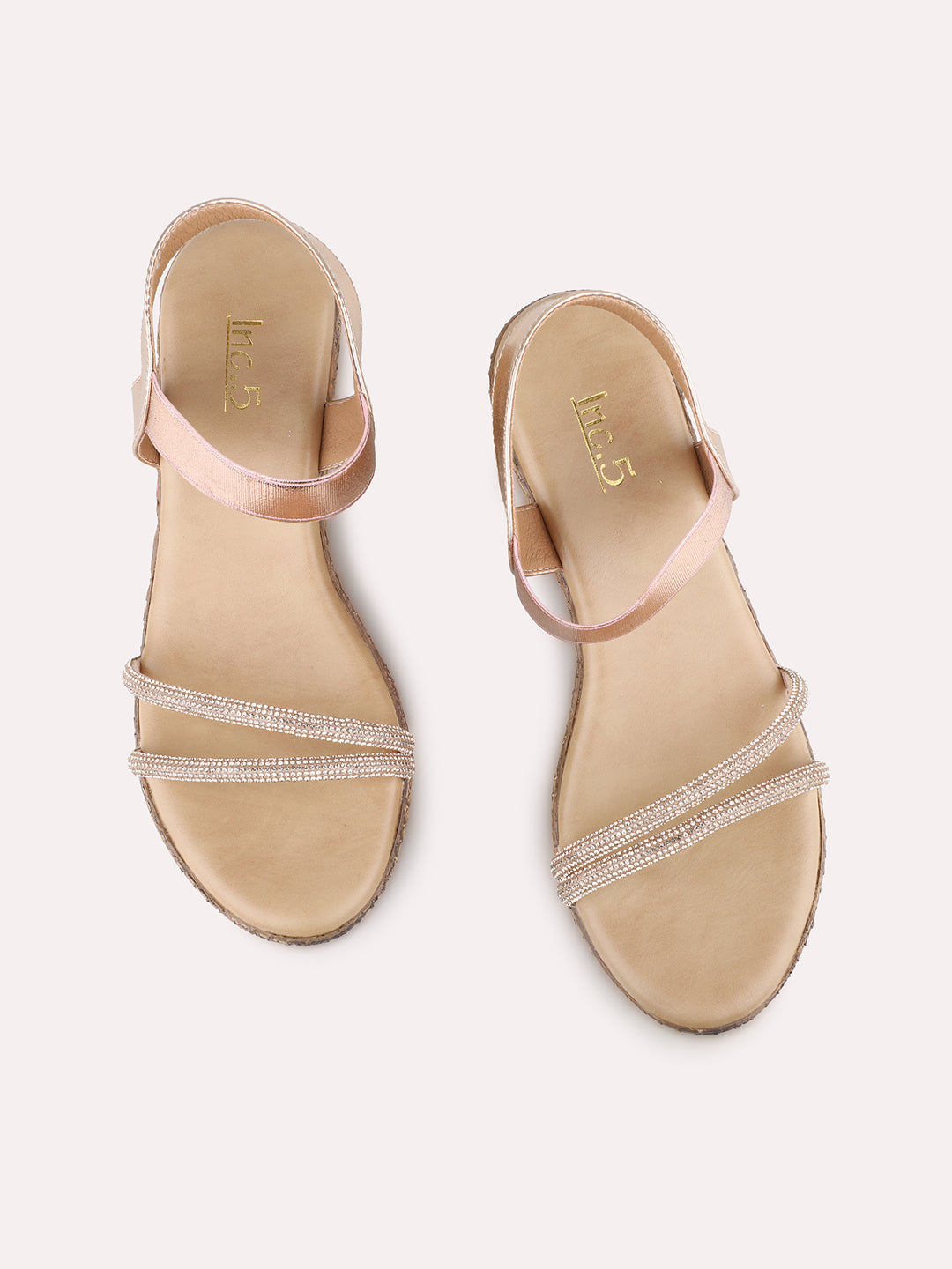 Womens Rose Gold Party Wear Solid Round Toe Wedges Heels