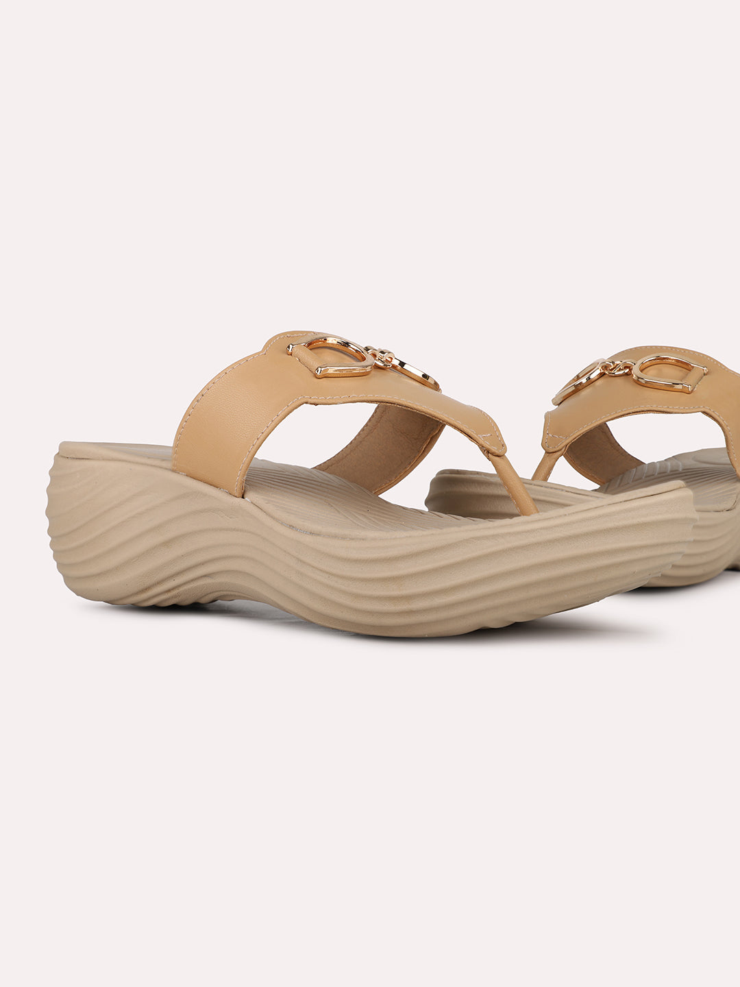 Womens Beige Casual Solid Round Toe Wedges Heel Sandals