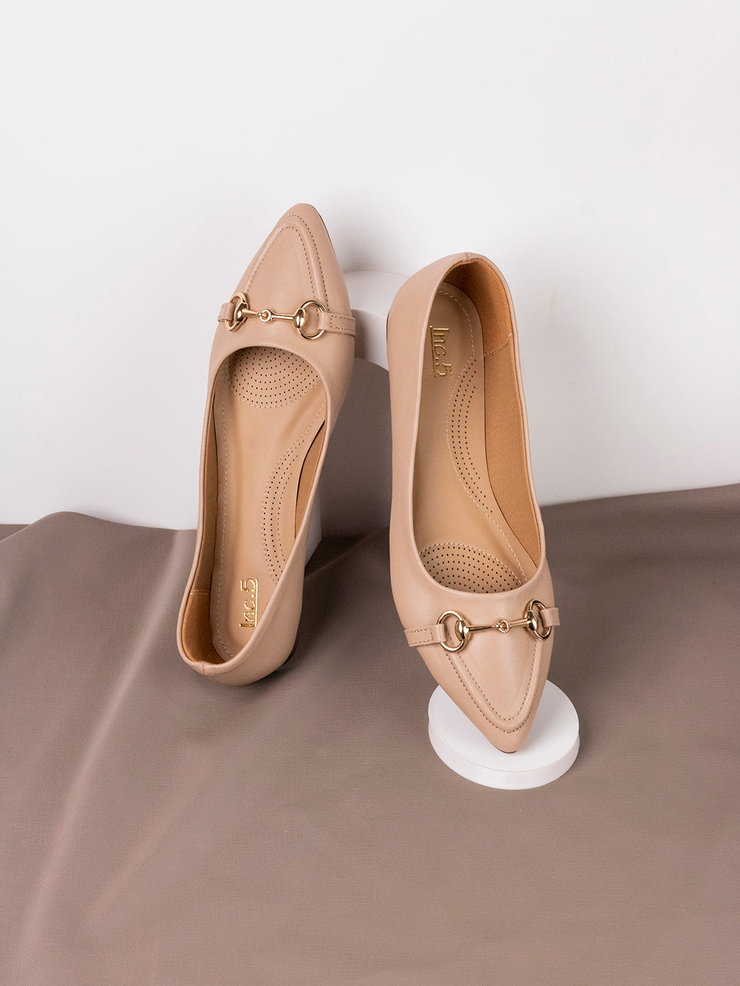 Womens Beige Solid Pointed Toe Casual Ballerinas