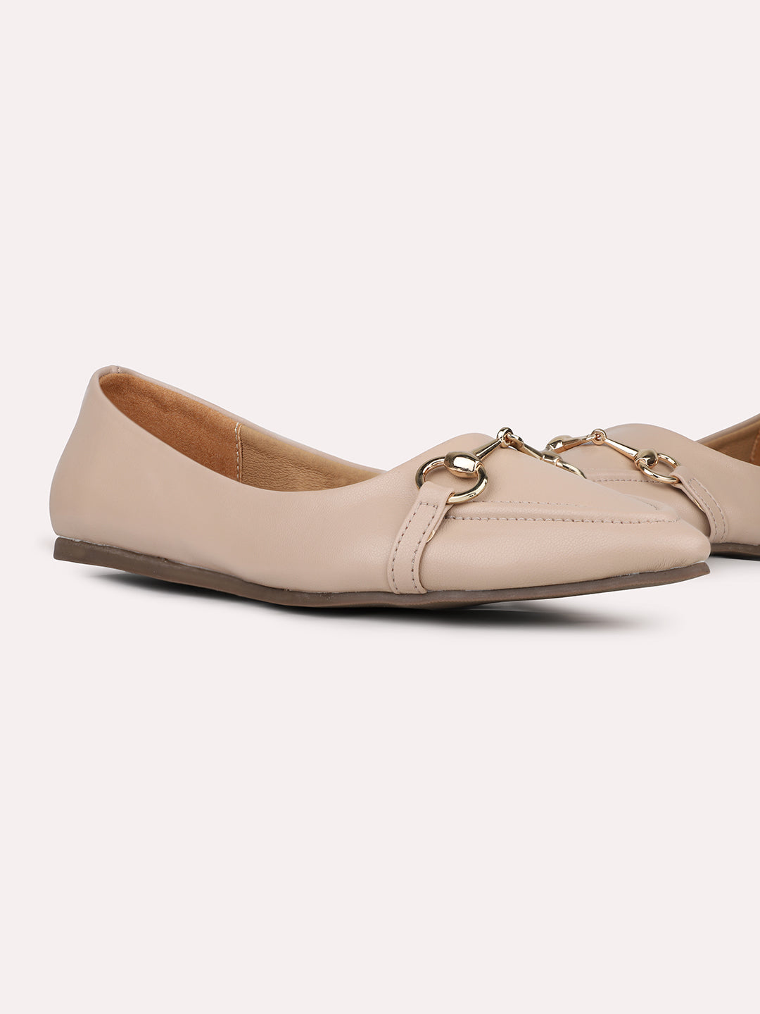 Womens Beige Solid Pointed Toe Casual Ballerinas