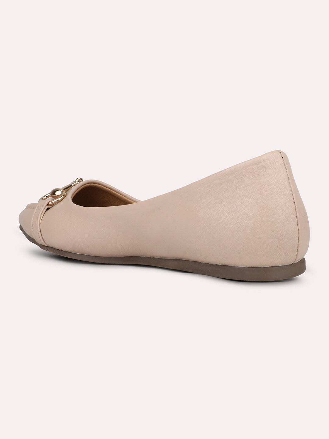 Womens Beige Solid Pointed Toe Casual Ballerinas