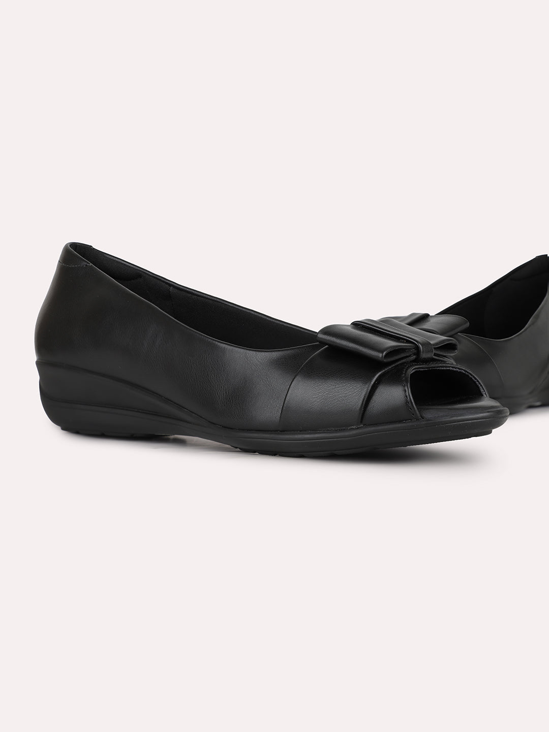 Womens Black Party Wear Solid Open Toe Wedges Heels Ballerinas