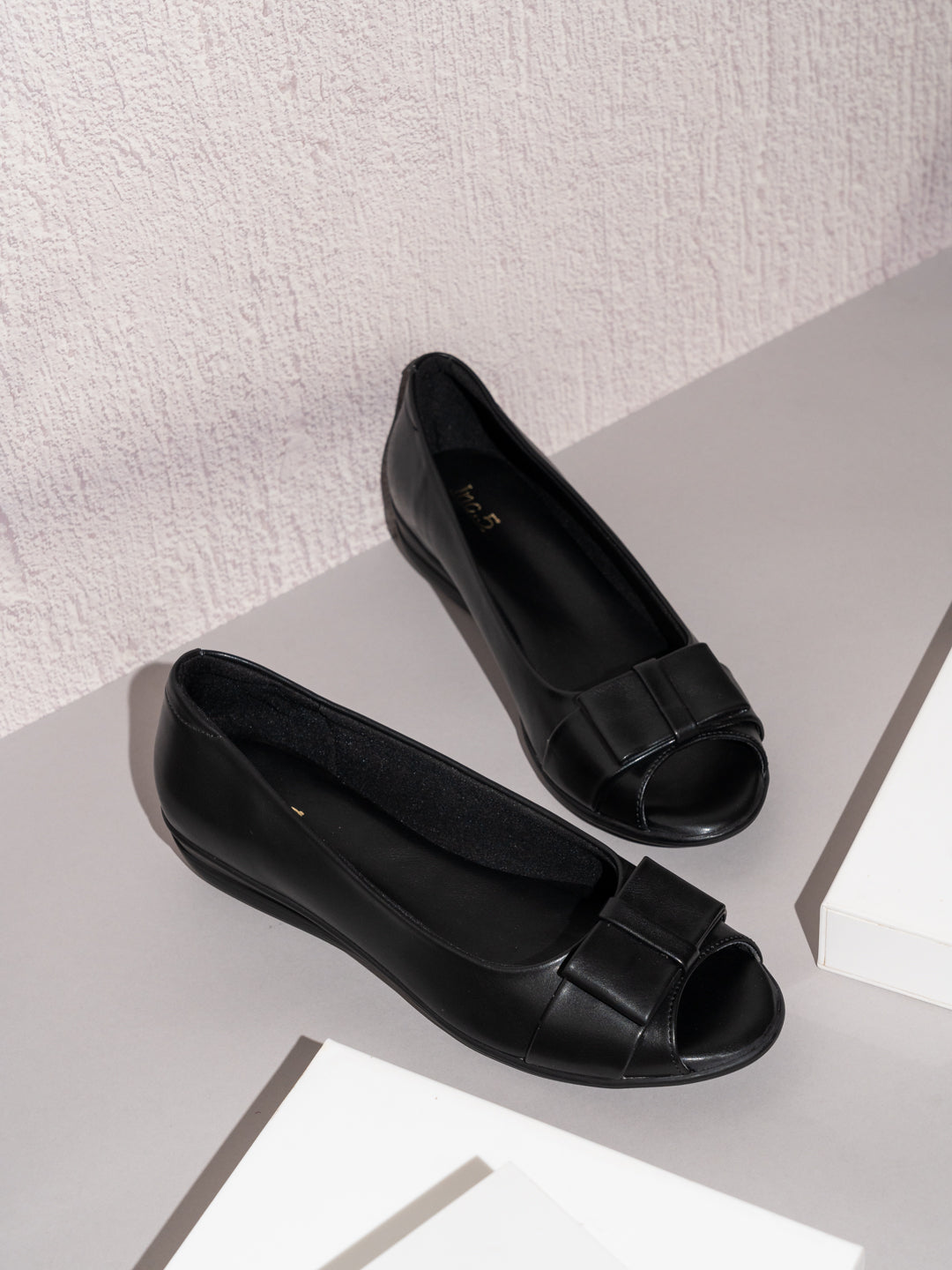 Womens Black Party Wear Solid Open Toe Wedges Heels Ballerinas