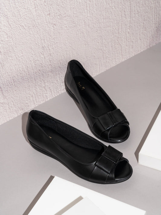 Womens Black Party Wear Solid Open Toe Wedges Heels Ballerinas
