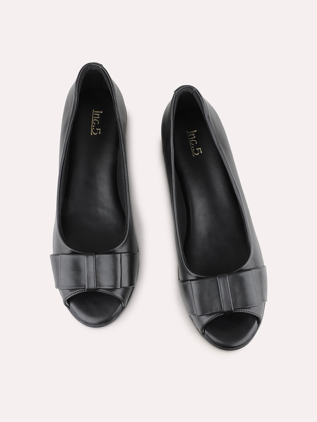 Womens Black Party Wear Solid Open Toe Wedges Heels Ballerinas