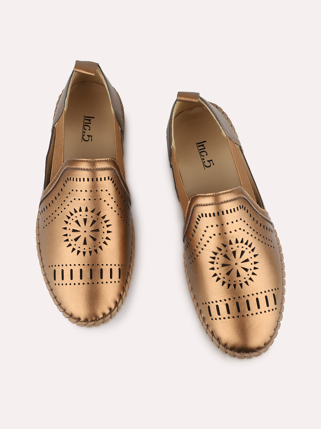 Womens Bronze Casual Solid Round Toe Loafers