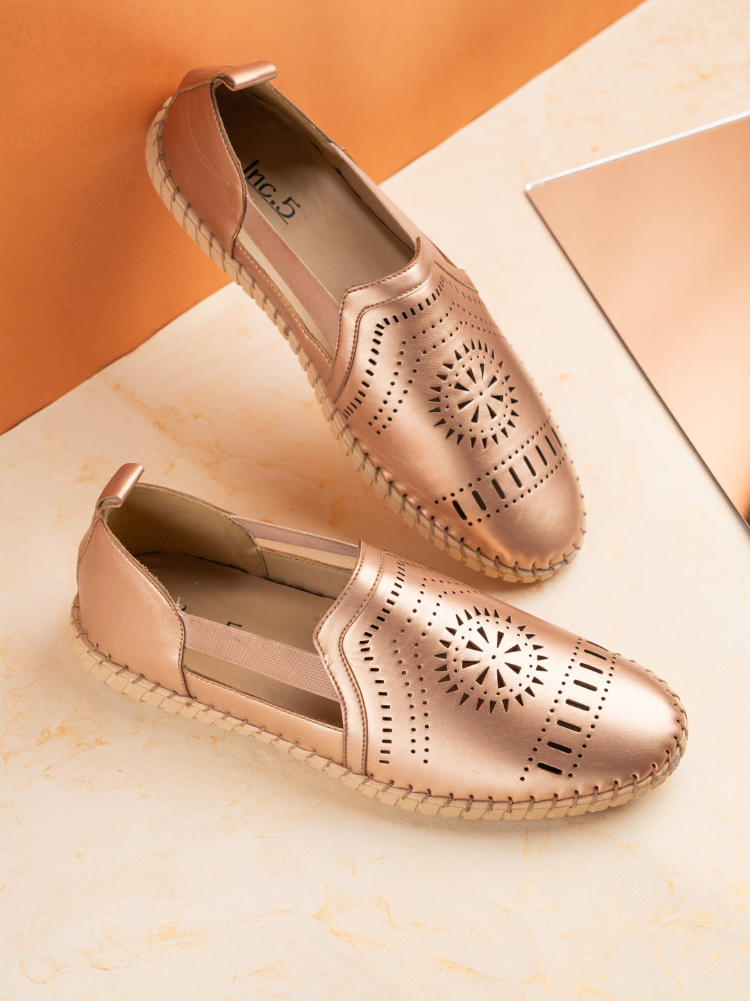 Womens Rose Gold Casual Solid Round Toe Loafers