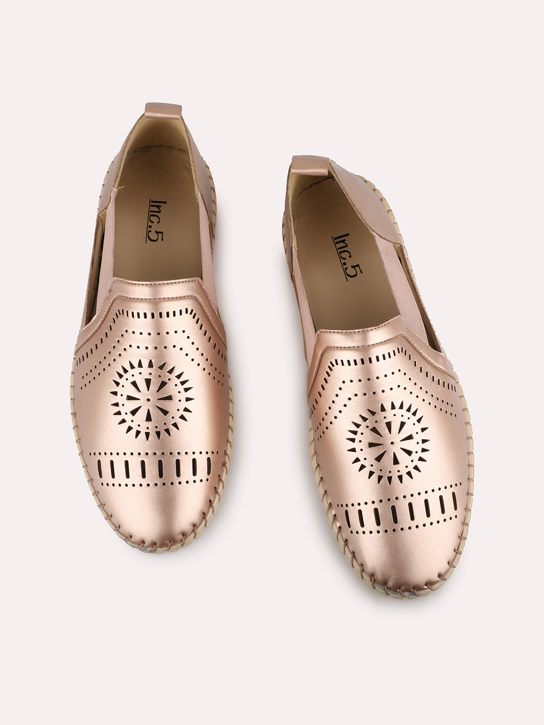 Womens Rose Gold Casual Solid Round Toe Loafers