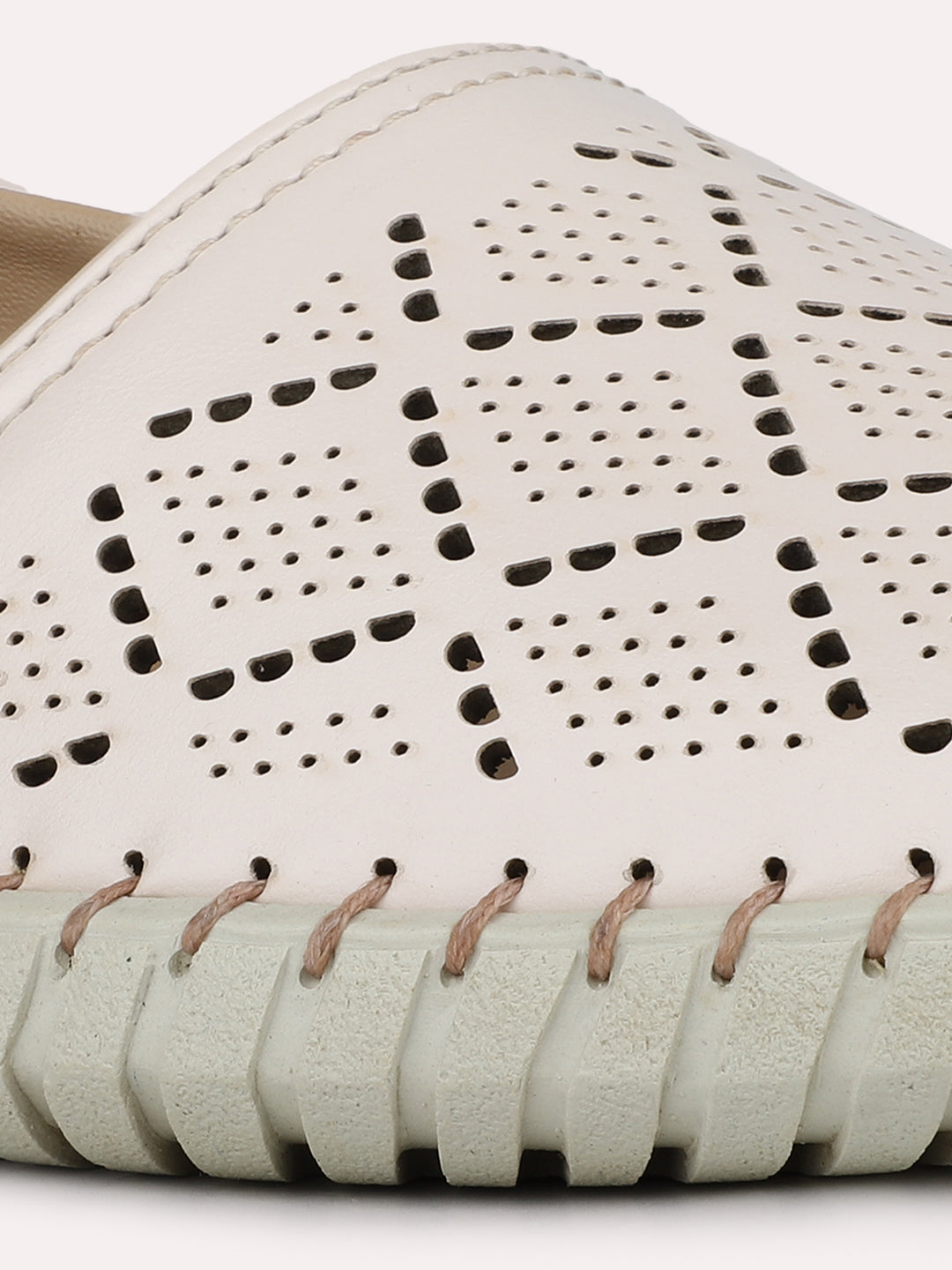 Womens Cream Casual Embellished Round Toe Loafers
