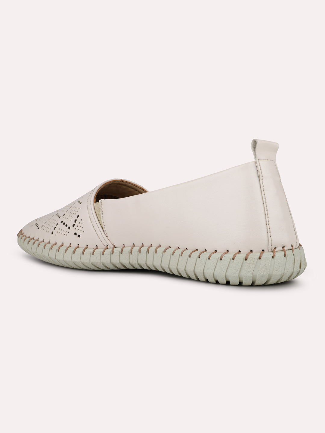 Womens Cream Casual Embellished Round Toe Loafers