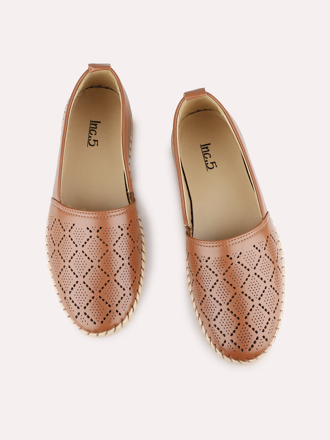 Womens Tan Casual Embellished Round Toe Loafers