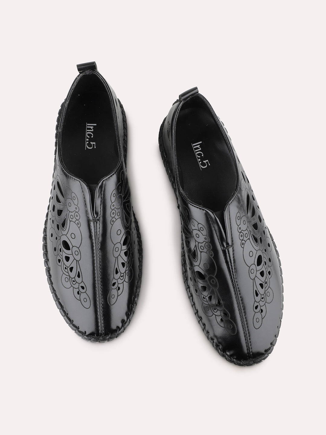 Womens Black Casual Embellished Round Toe Loafers