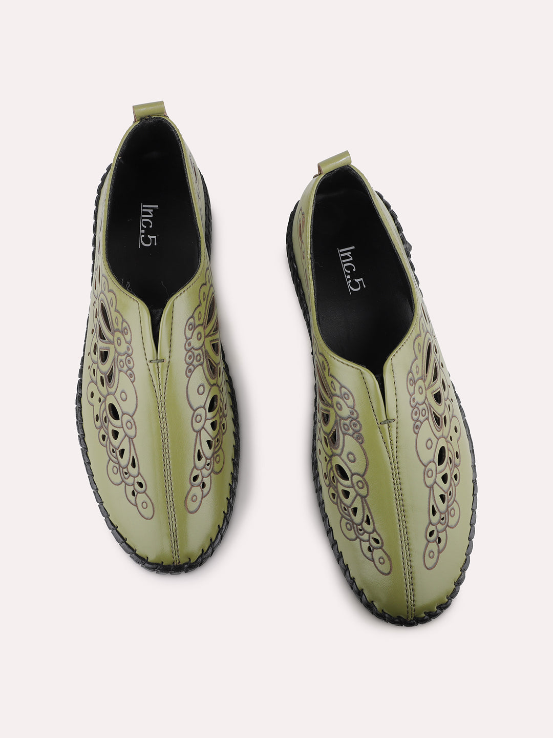 Womens Green Casual Embellished Round Toe Loafers Shoes