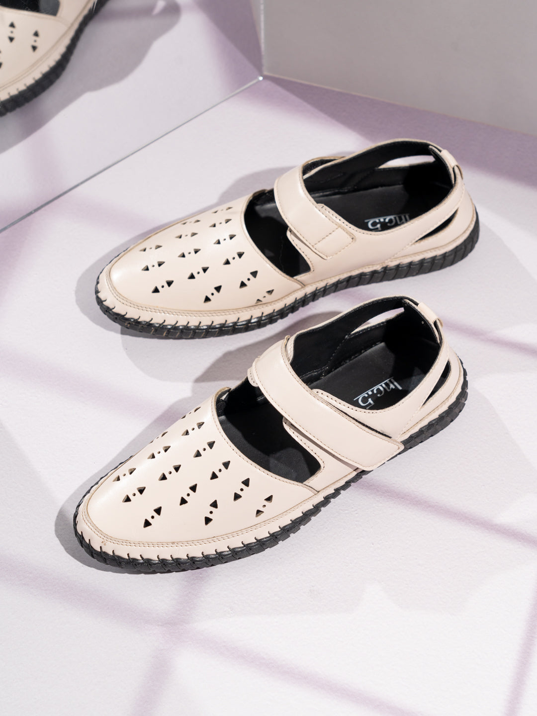 Womens Cream Casual Embellished Round Toe Loafers