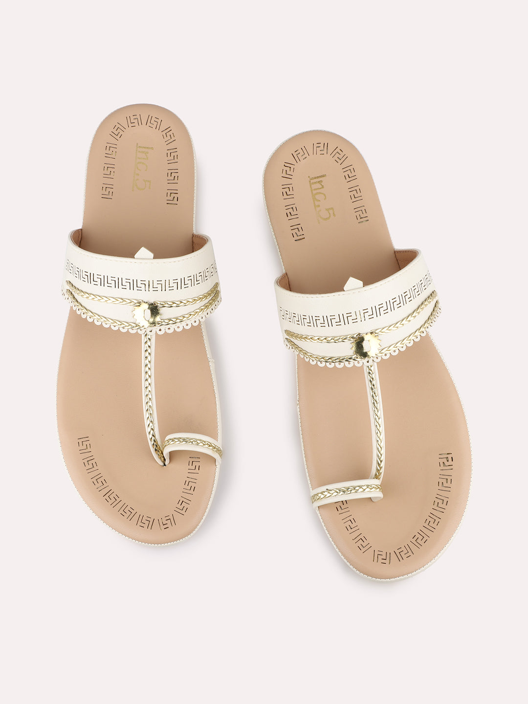 Womens Cream Casual Solid One Toe Flats