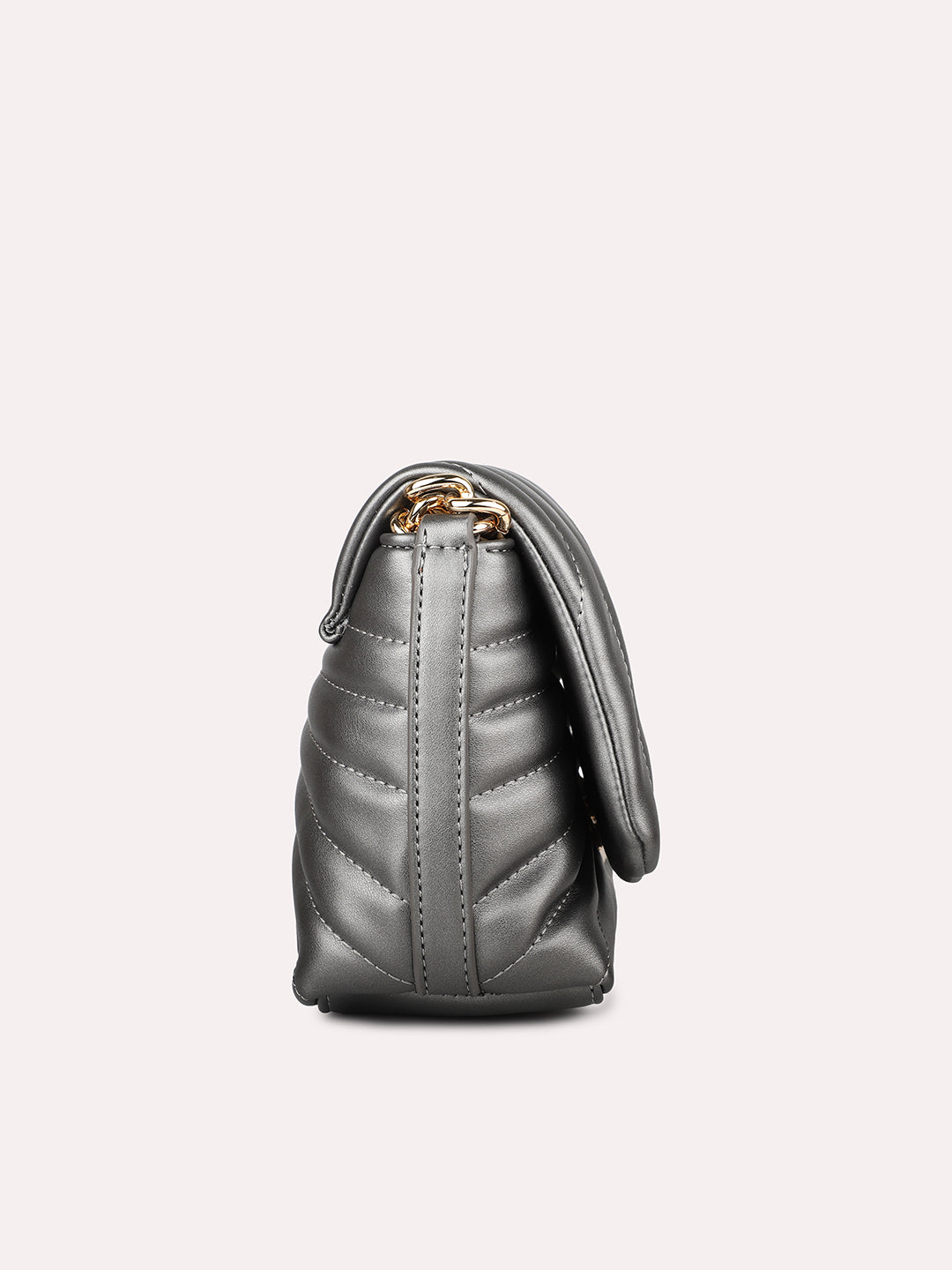 Women Pewter Solid Quilted Textured Sling Bag