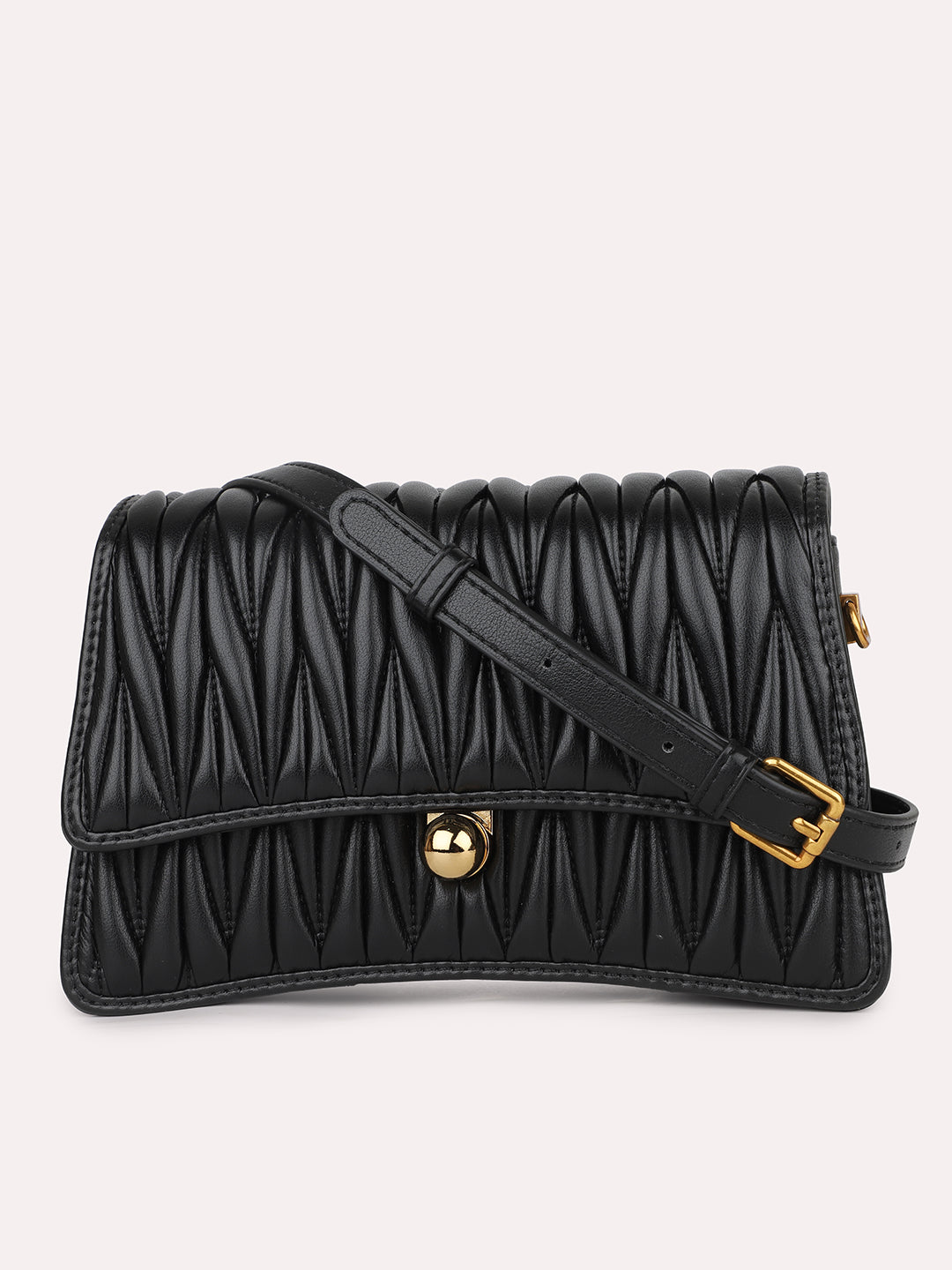 Women Black Quilted Structured Sling Bag