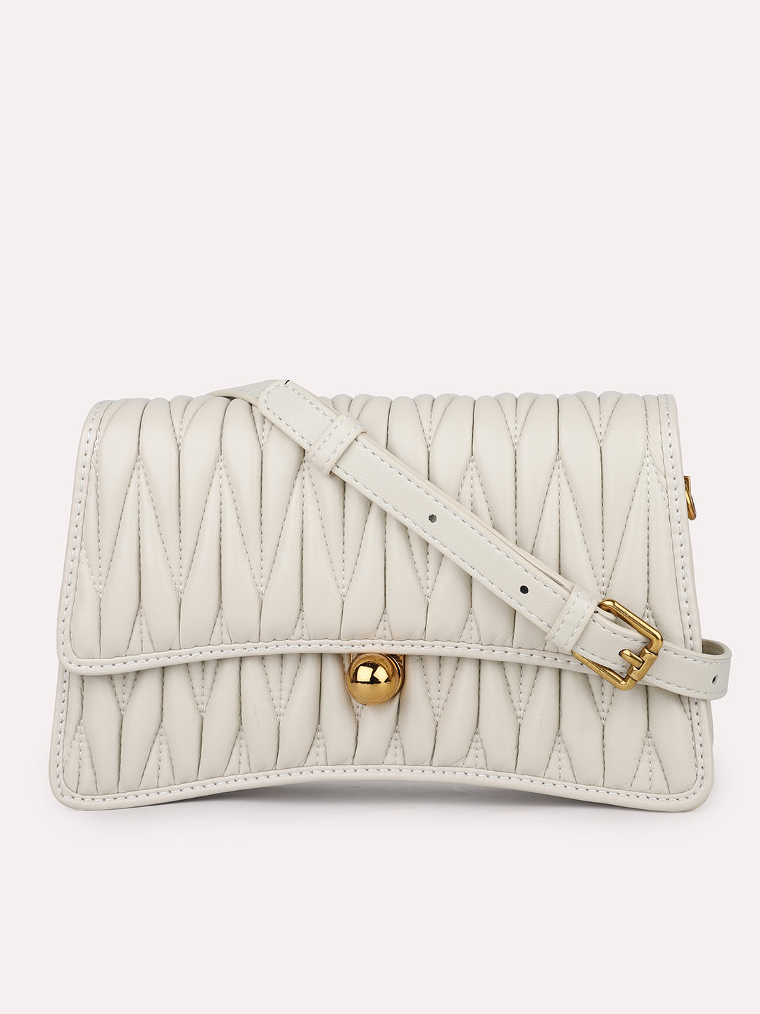 Women Beige Quilted Structured Sling Bag