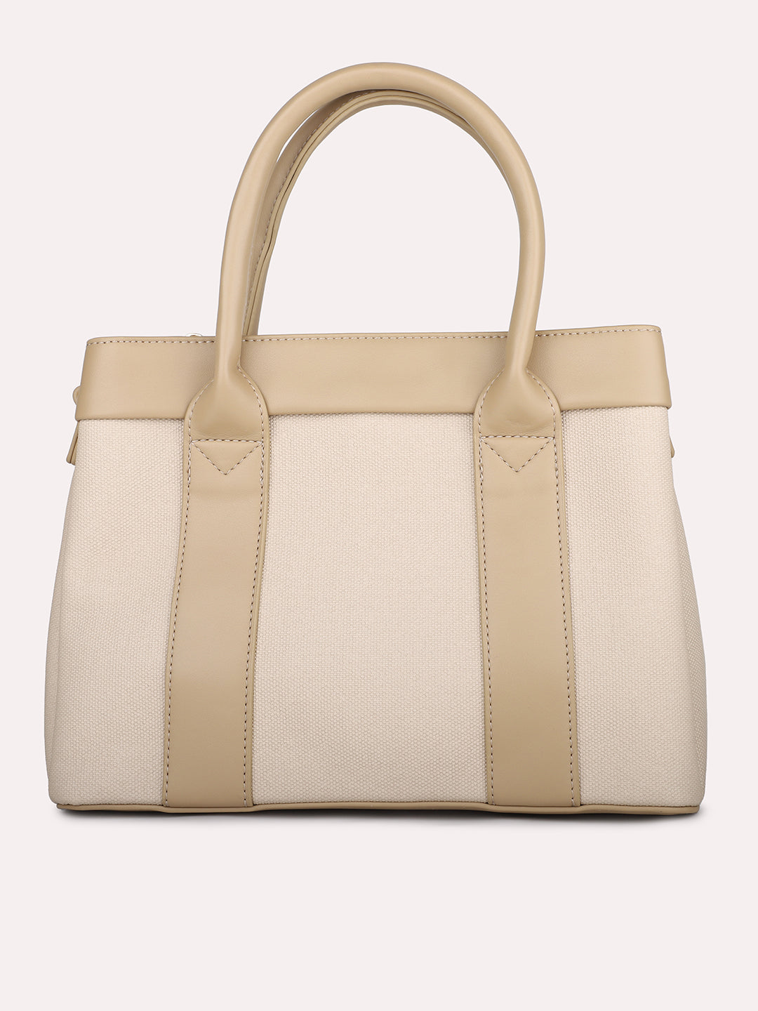 Women Beige Textured Structured Handheld Bag