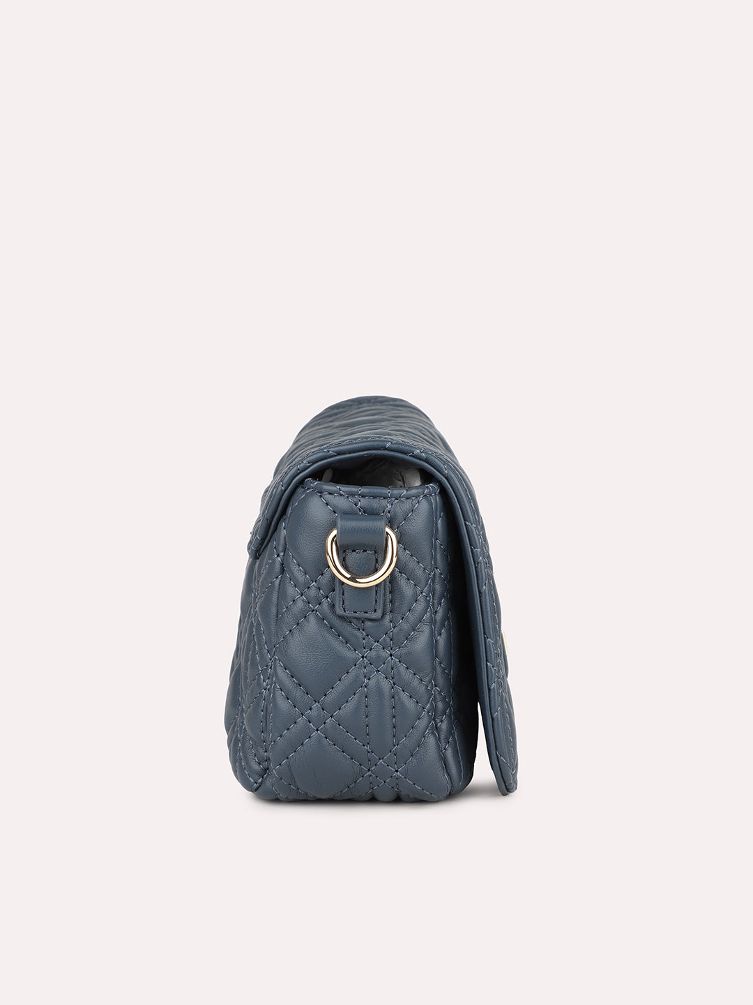 Women Blue Textured Structured Sling Bag With Quilted Detailing