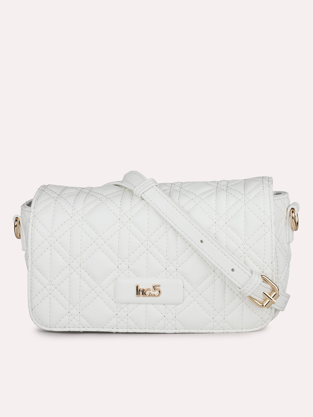 Women White Textured Structured Sling Bag With Quilted Detailing