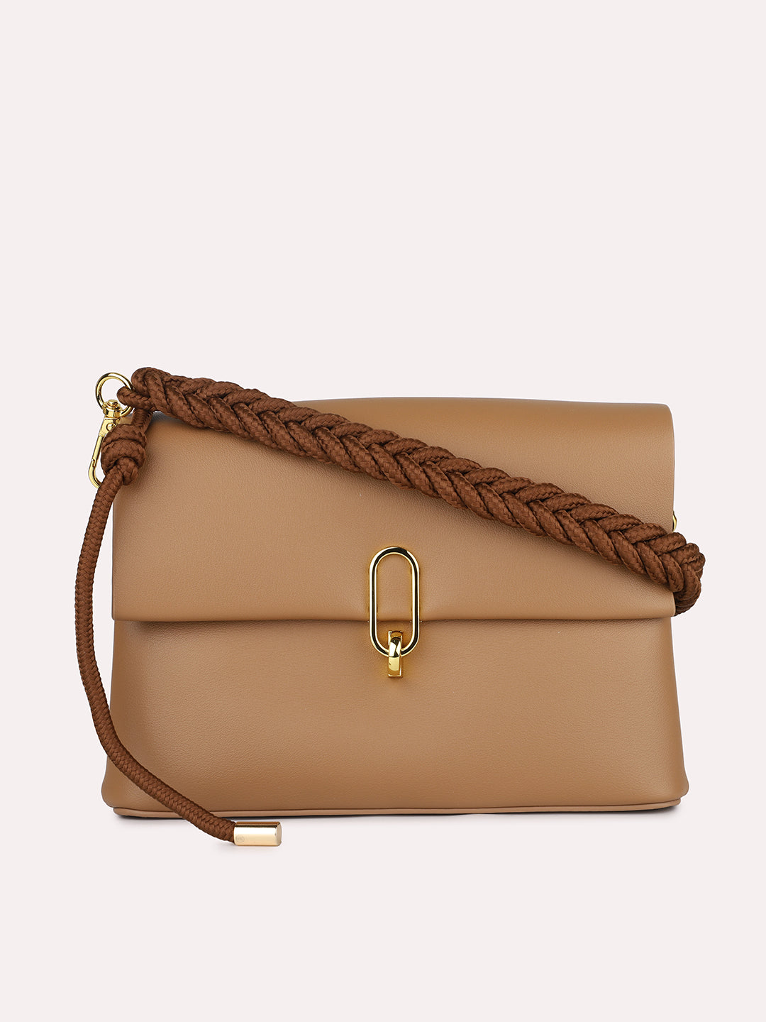 Women Camel Solid Structured Sling Bag