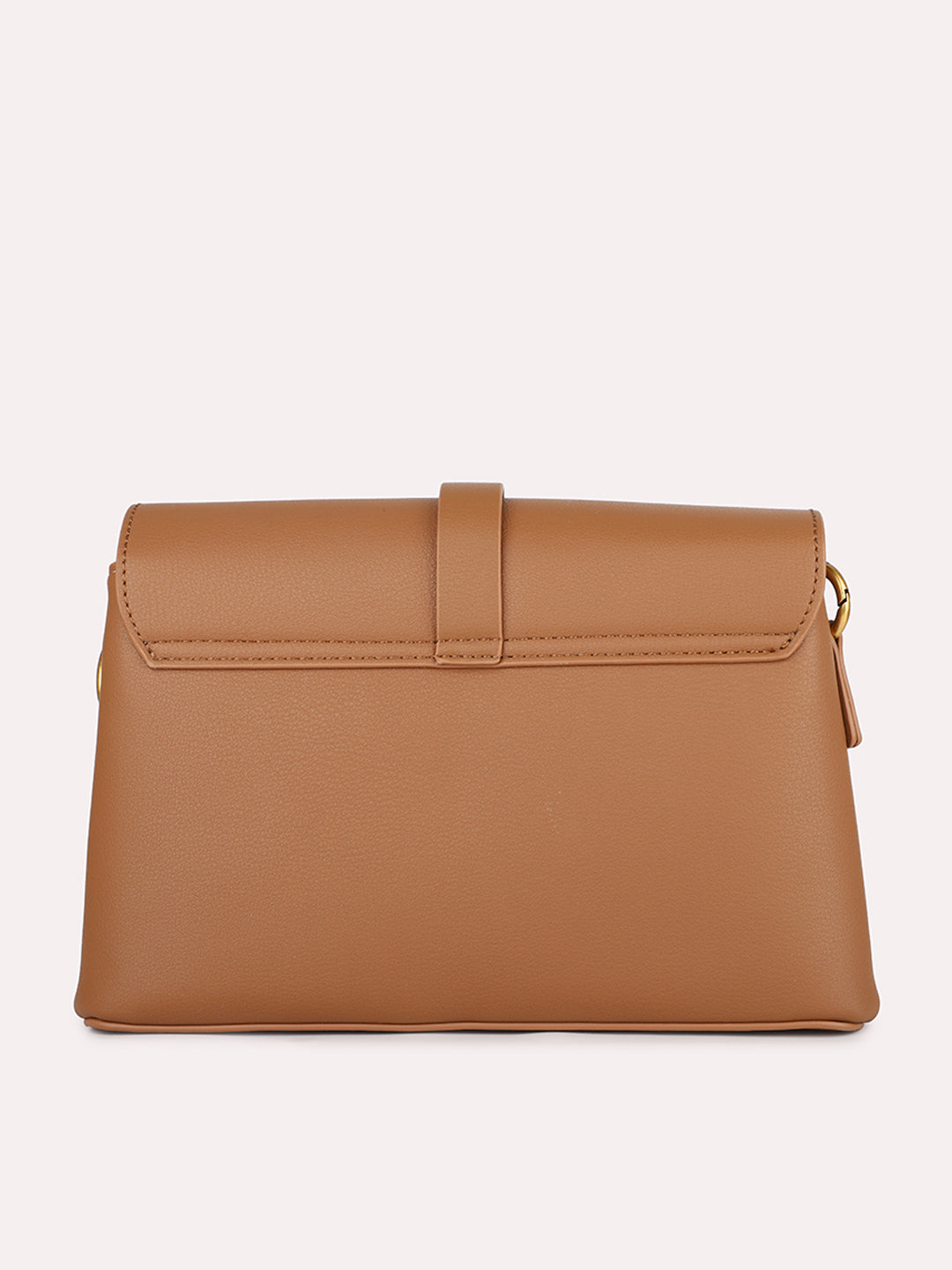 Women Tan Solid Structured Sling Bag with Front Lock Detail