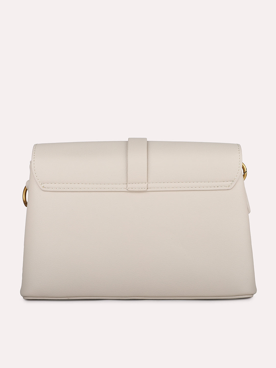 Women Beige Solid Structured Sling Bag with Front Lock Detail