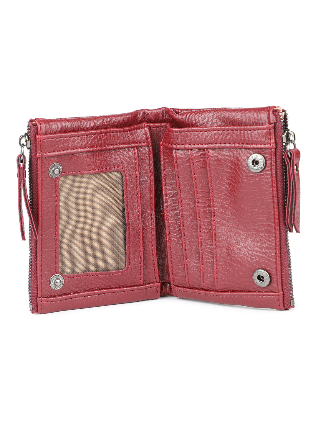 Women Red Solid Zip Around Wallet
