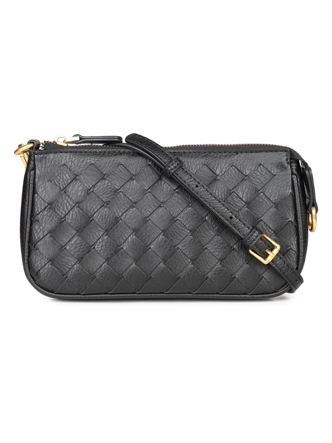 Women Black Textured Design Solid Sling Bag