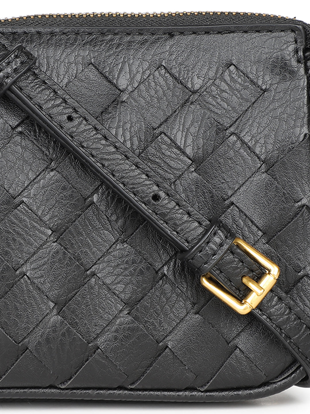 Women Black Textured Design Solid Sling Bag