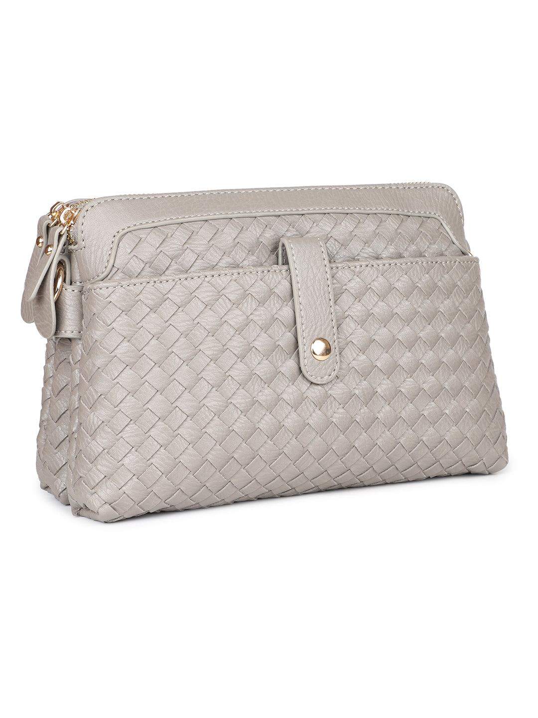 Women Grey Textured Design Sling Bag With Zip