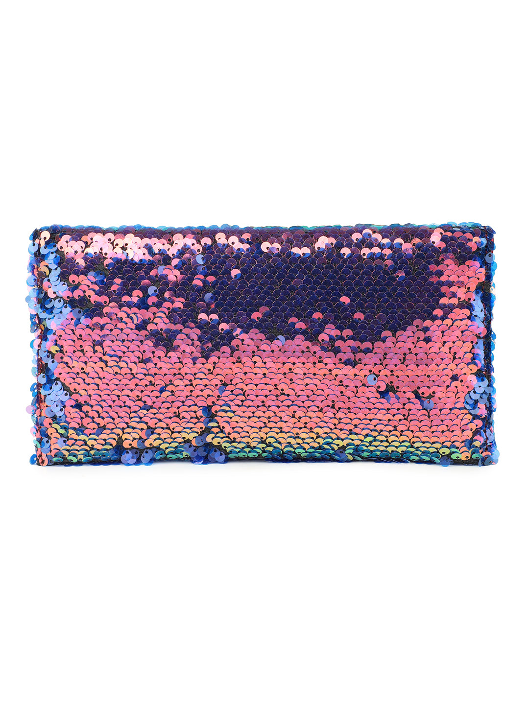 Women Blue Sequins Embellished Envelope Clutch