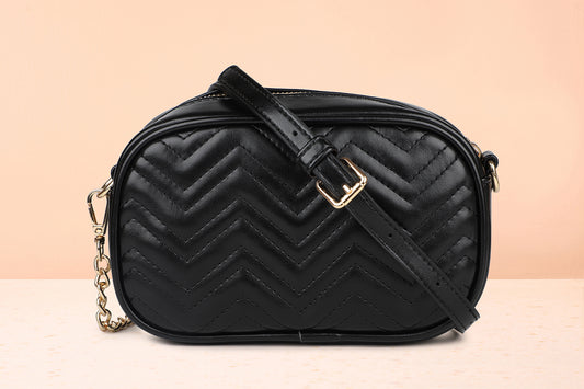 Inc.5 Women Black Quilted Structured Sling Bag