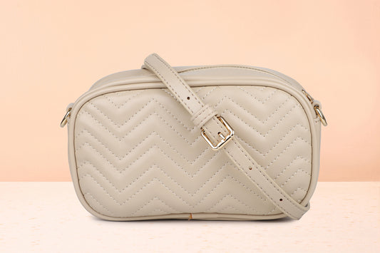 Inc.5 Women Beige Quilted Structured Sling Bag