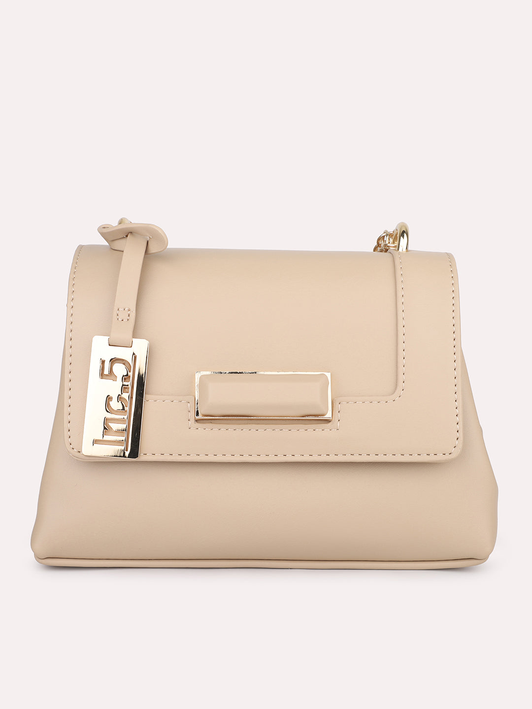 Women Beige Structured Sling Bag