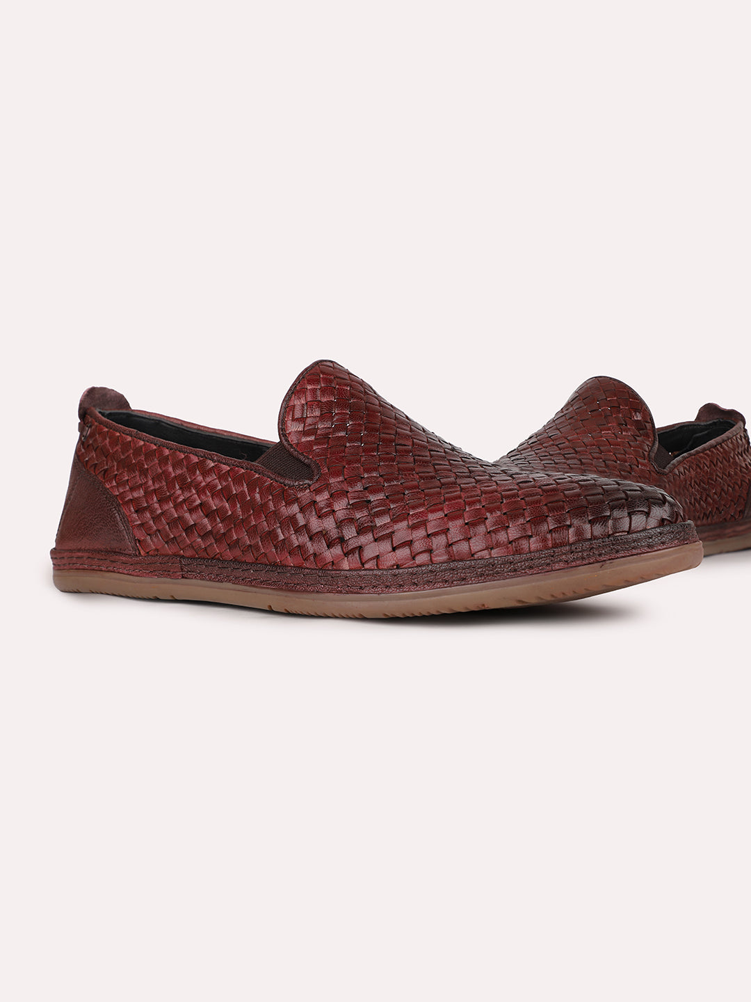 Mens Brown Casual Embossed Round Toe Slip-Ons