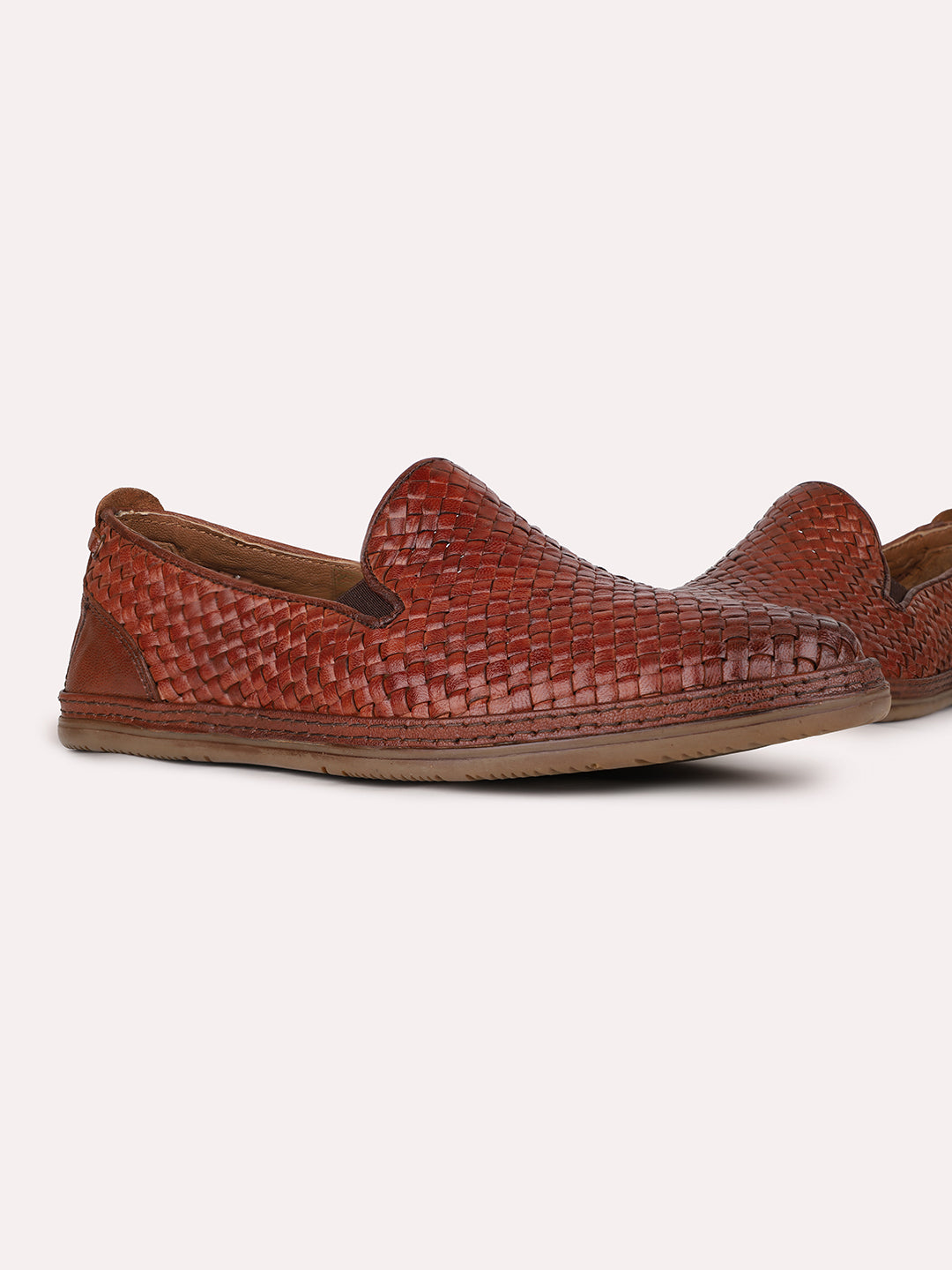 Mens Tan Casual Embossed Round Toe Slip-Ons