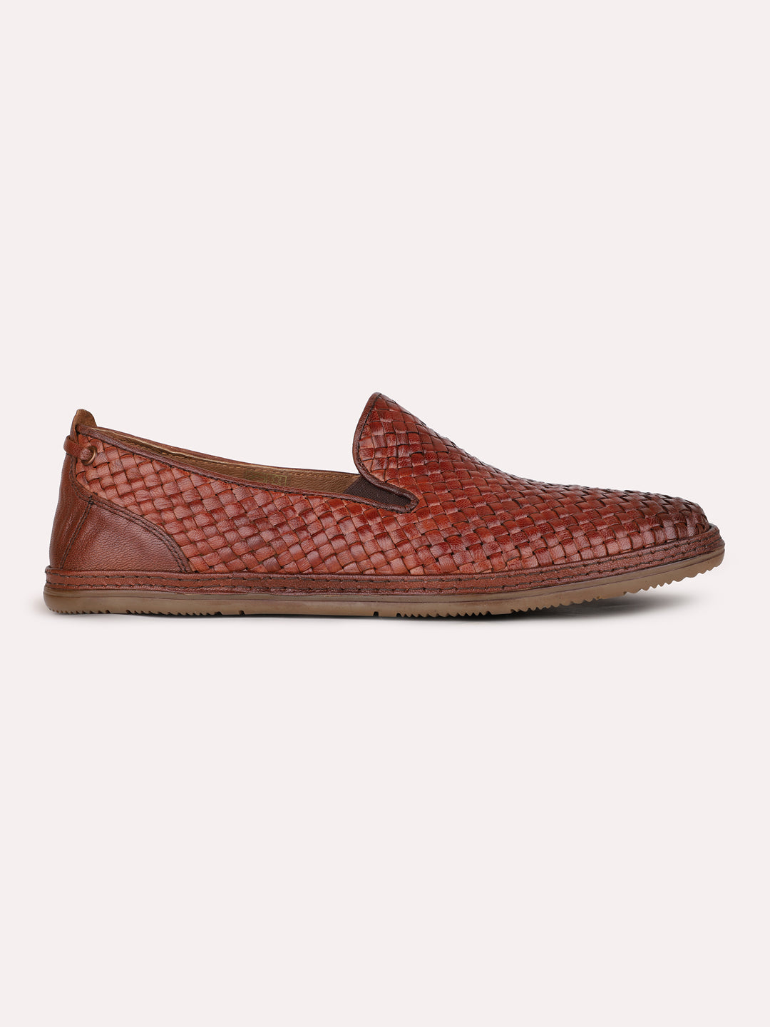 Mens Tan Casual Embossed Round Toe Slip-Ons