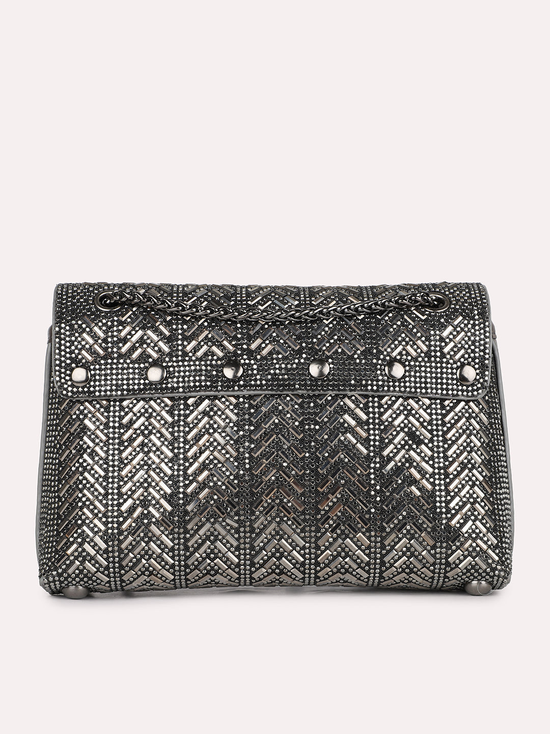 Womens Grey Embellished Sling Bag